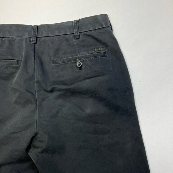Izod Mens Chino Pants Solid Black Pockets Twill Flat Front Classic Fit 32x32.75" - Picture 8 of 11